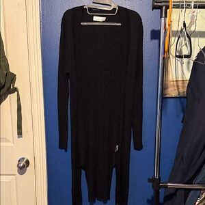 Time and Tru Black Long Open Front Ribbed Cardigan